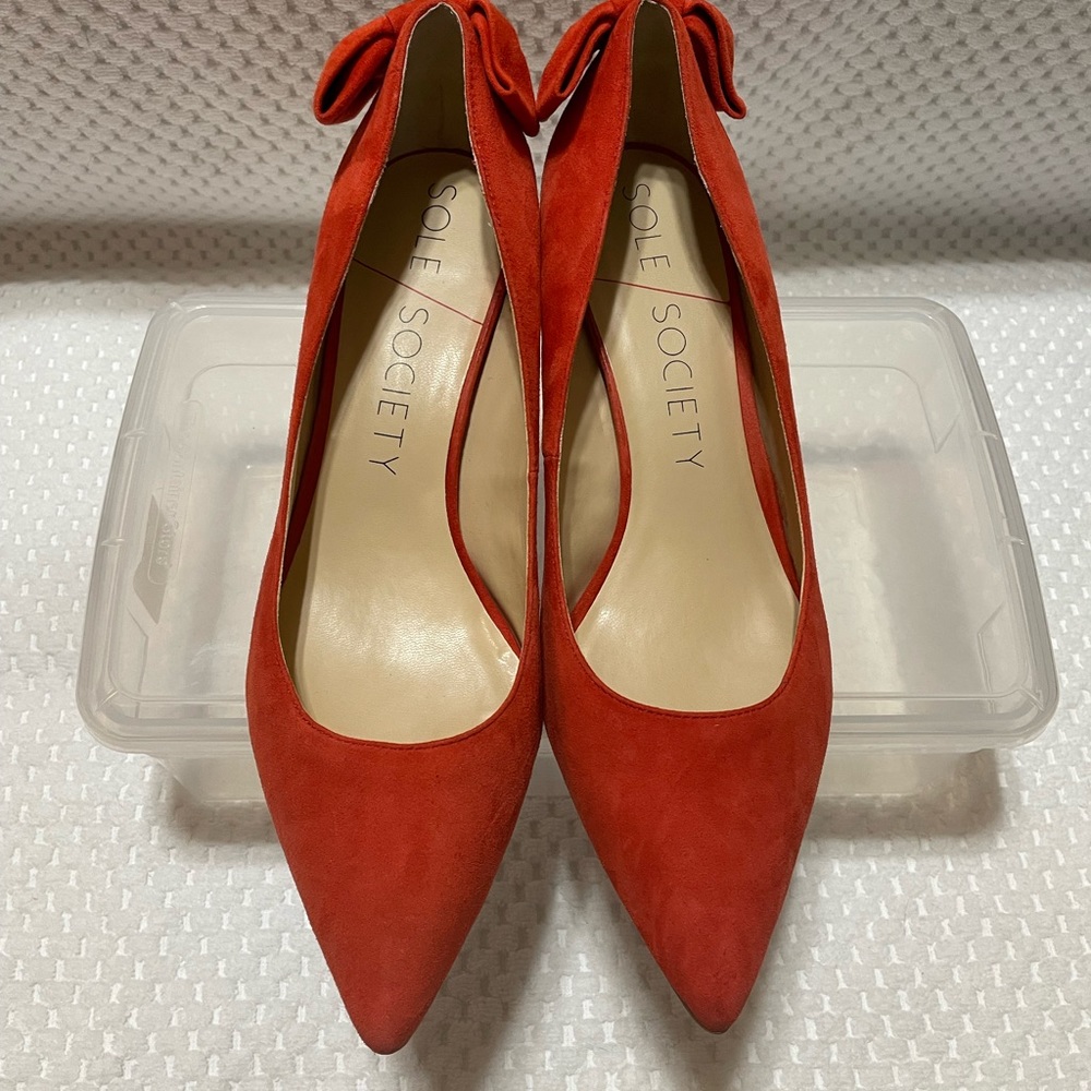 Orange suede heels
